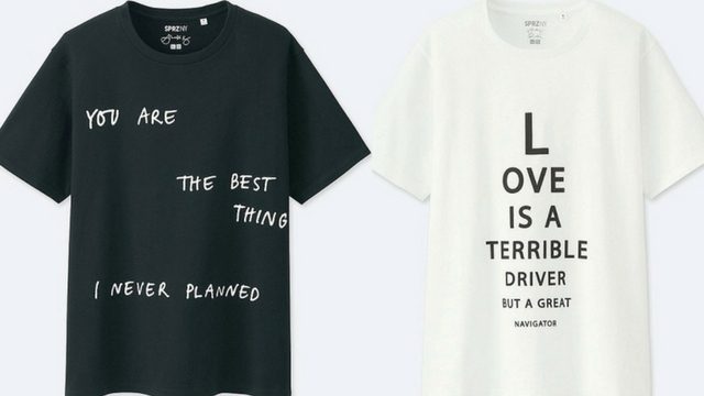 WEARABLE POETRY. Some of the most memorable lines from Sarah Kay and Phil Kaye's poetry are now on Uniqlo t-shirts. Photo from Uniqlo.com 