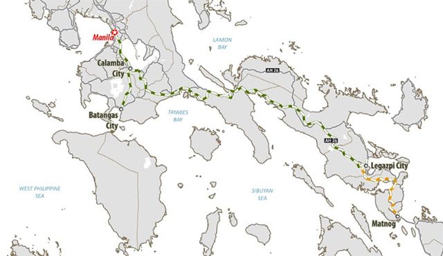 COMPLICATED PPP. Phase 2 of the North-South Commuter Railway will connect Tutuban in Manila to the southern peripheries of Metro Manila and a long-haul network to the Bicol region. Map from Asian Development Bank website  