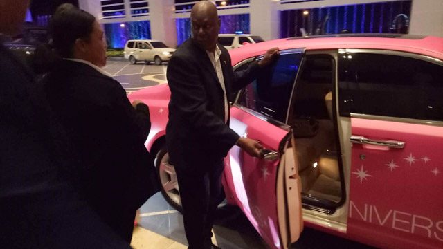 The pink car is provided by FrontRow, the company that bought the candidates to Manila for the visit, together with the Department of Tourism 