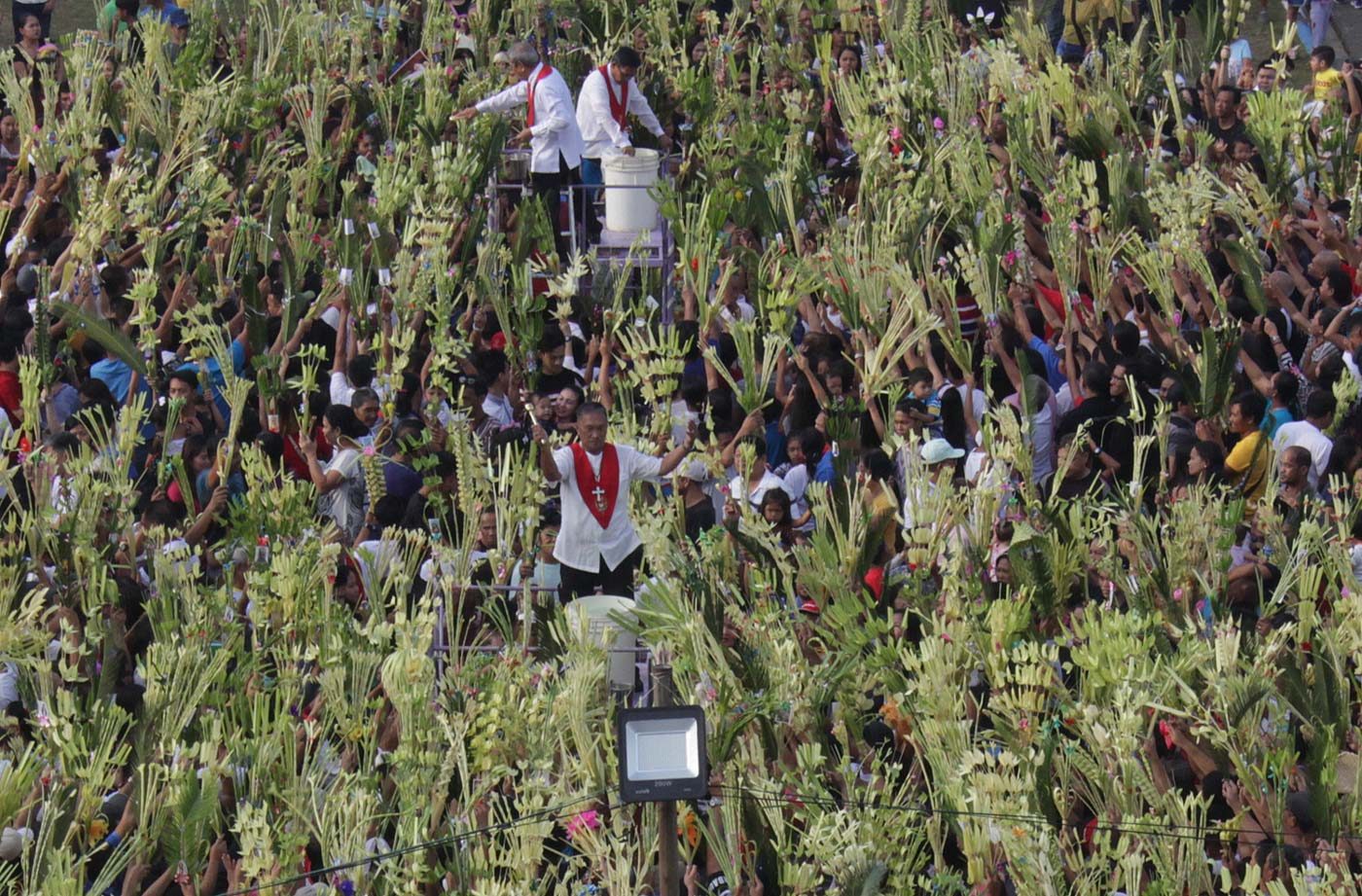 GARDEN OF PALMS. It's a garden of palm fronds at the Grotto of Our Lady of Lourdes in San Jose del Monte City in Bulacan on Palm Sunday, April 14, 2019. Photo by Darren Langit/Rappler  