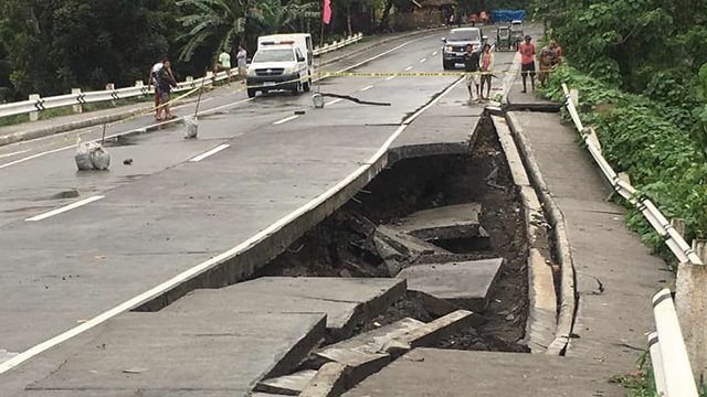 LOOK: Heavy rains damage road in Albay