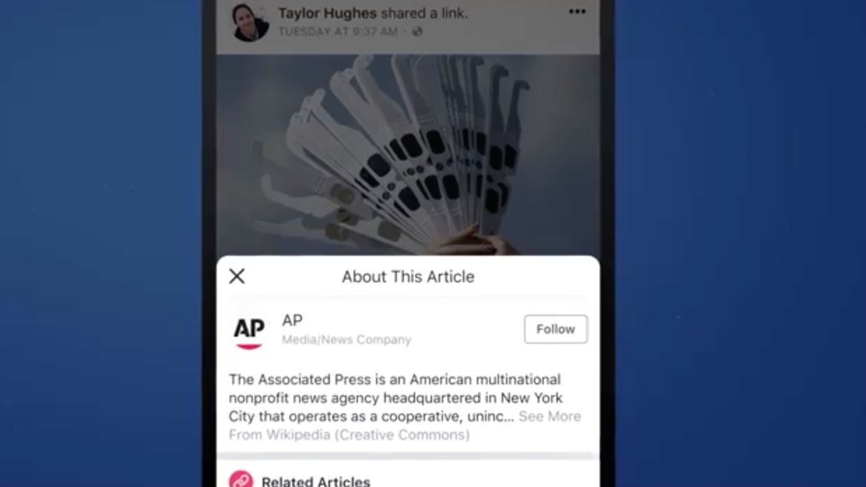 Facebook ‘i’ button to give readers info about publisher