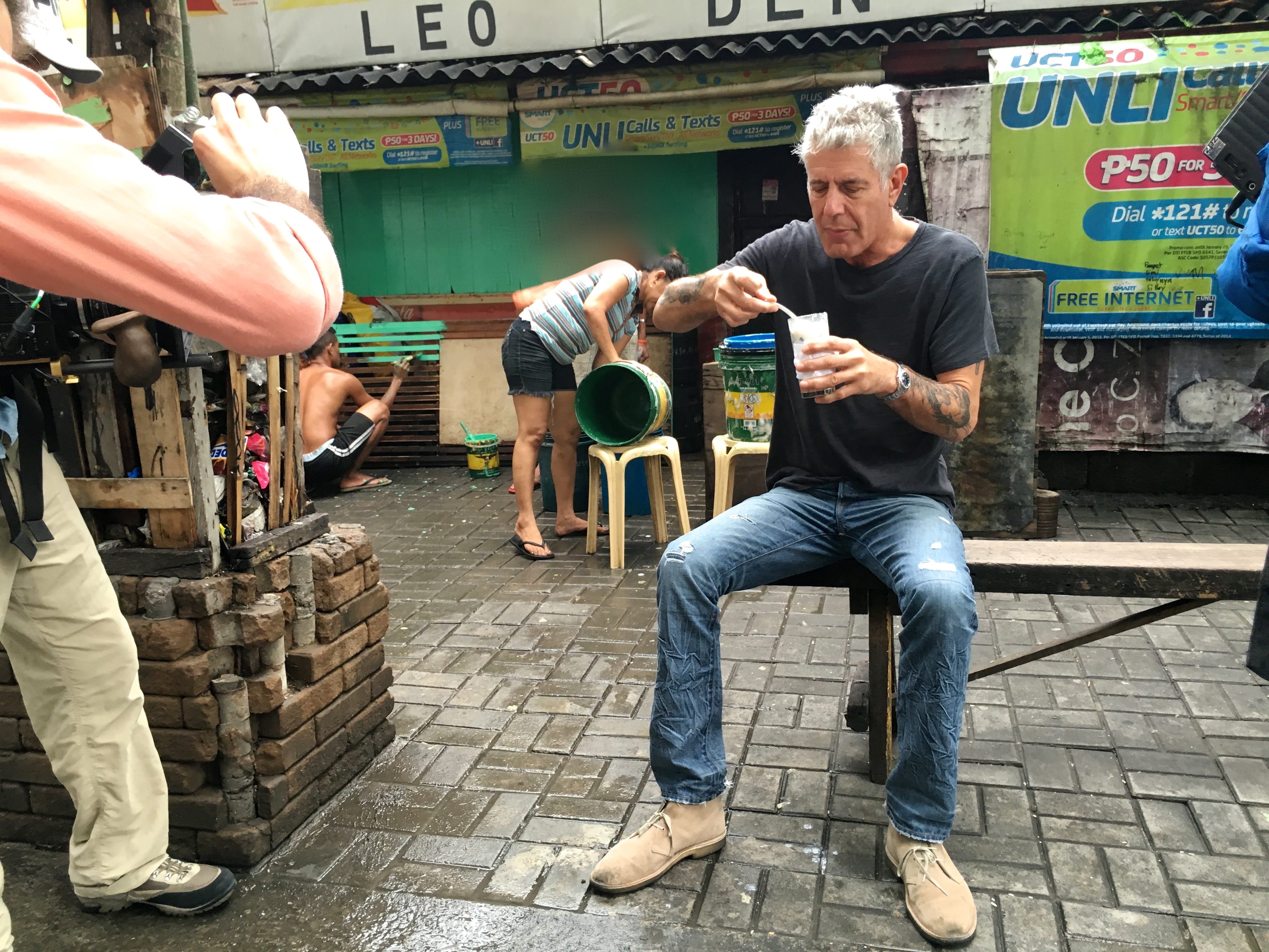 HALO-HALO. The crew films Tony having halo-halo on the streets of Manila. Photo courtesy of CNN  