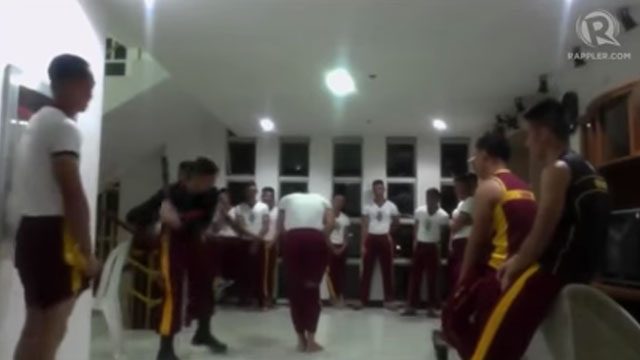 CELEBRATORY? Cadets appear to laugh in the 2017 beating video after they delivered blows. Rappler screengrab 