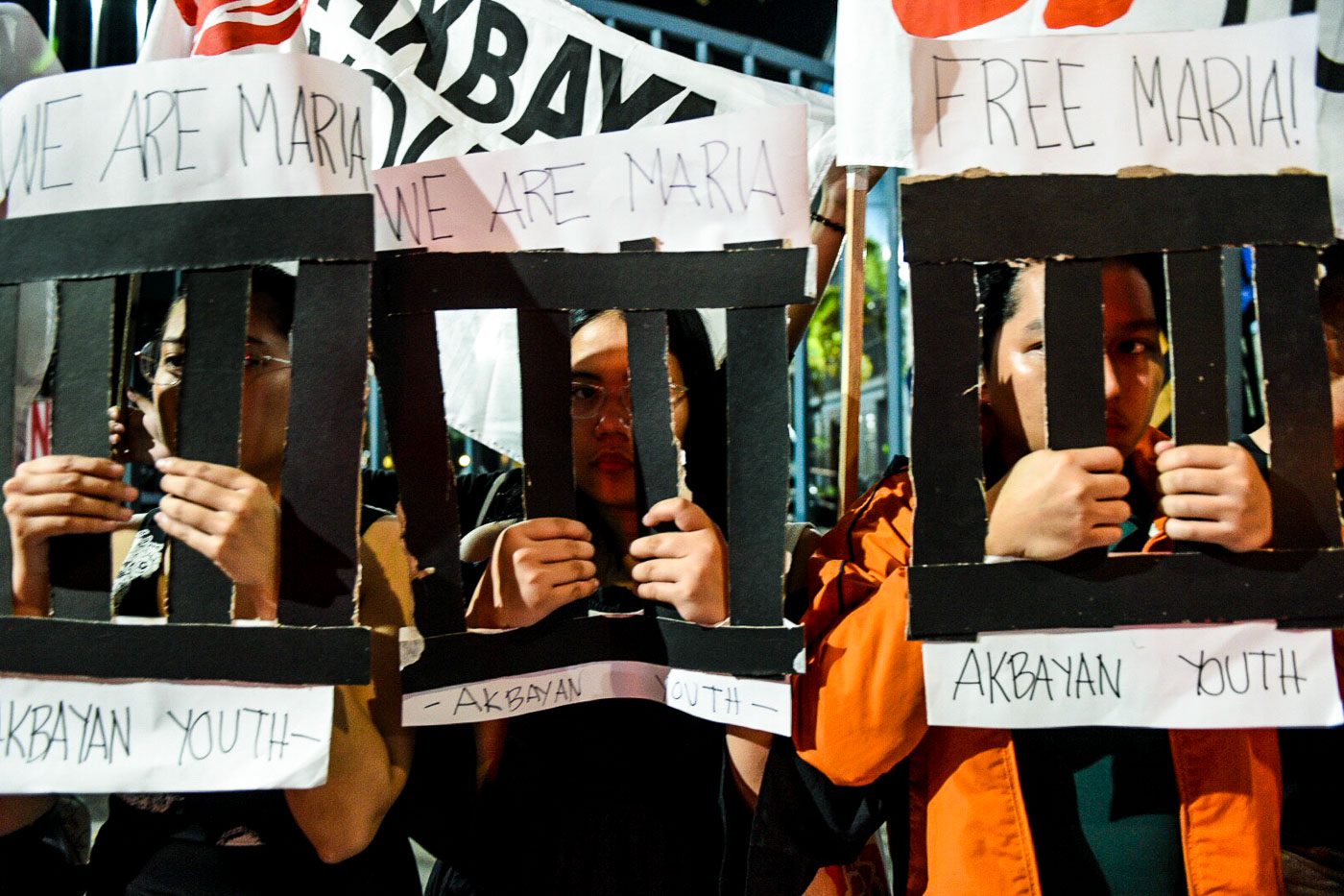 WE ARE MARIA. Students and rights activists picket the NBI headquarters in Manila where Rappler CEO and executive editor Maria Ressa is detained following her arrest for the charge of cyberlibel on February 13, 2019. Photo by LeAnne Jazul/Rappler   