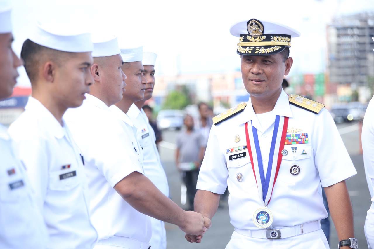 FLEET COMMANDER. Rear Admiral Gaudencio Collado, commander of the Philippine Fleet, welcomes back the sailors. 
