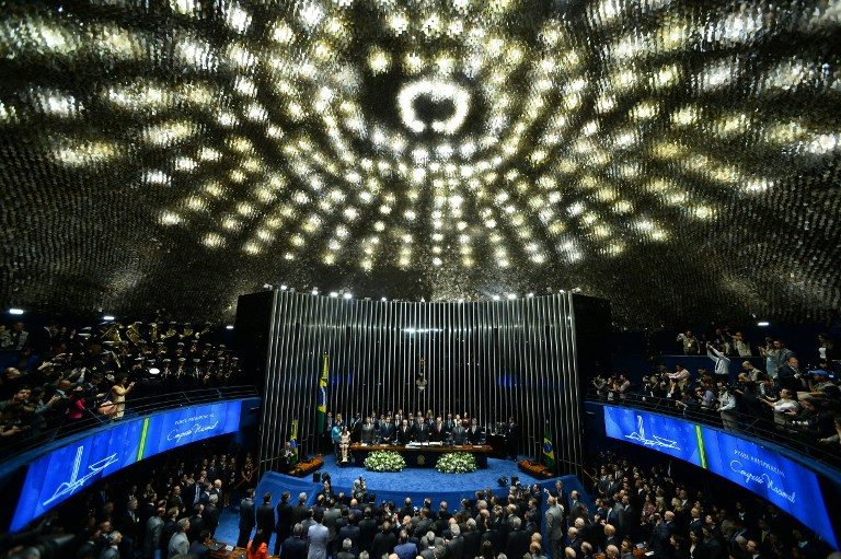 CEREMONY. President Michel Temer takes office before the plenary of the Brazilian Senate in Brasilia, on August 31, 2016. Andressa Anholete/AFP 