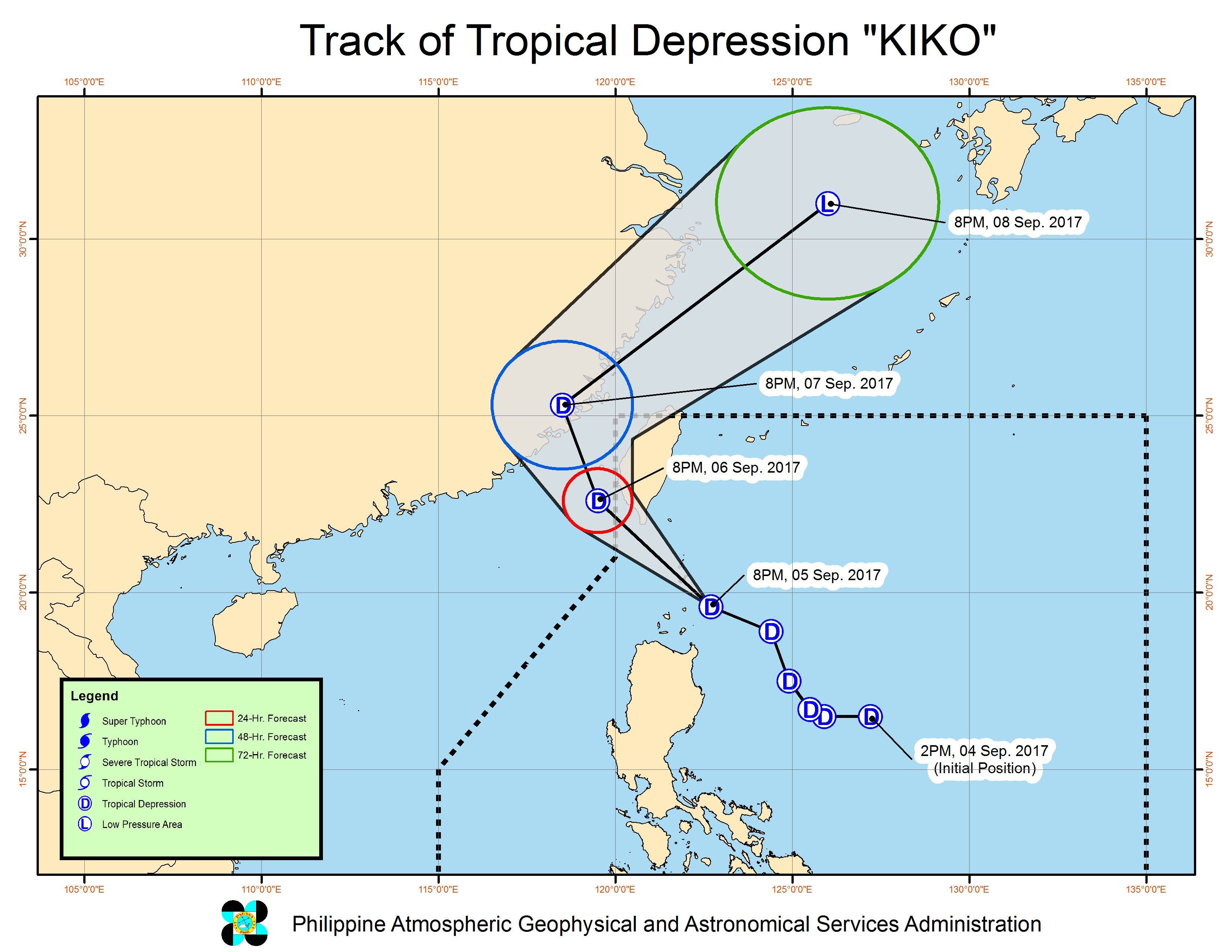 Forecast track of Tropical Depression Kiko as of September 5, 11 pm. Image courtesy of PAGASA 