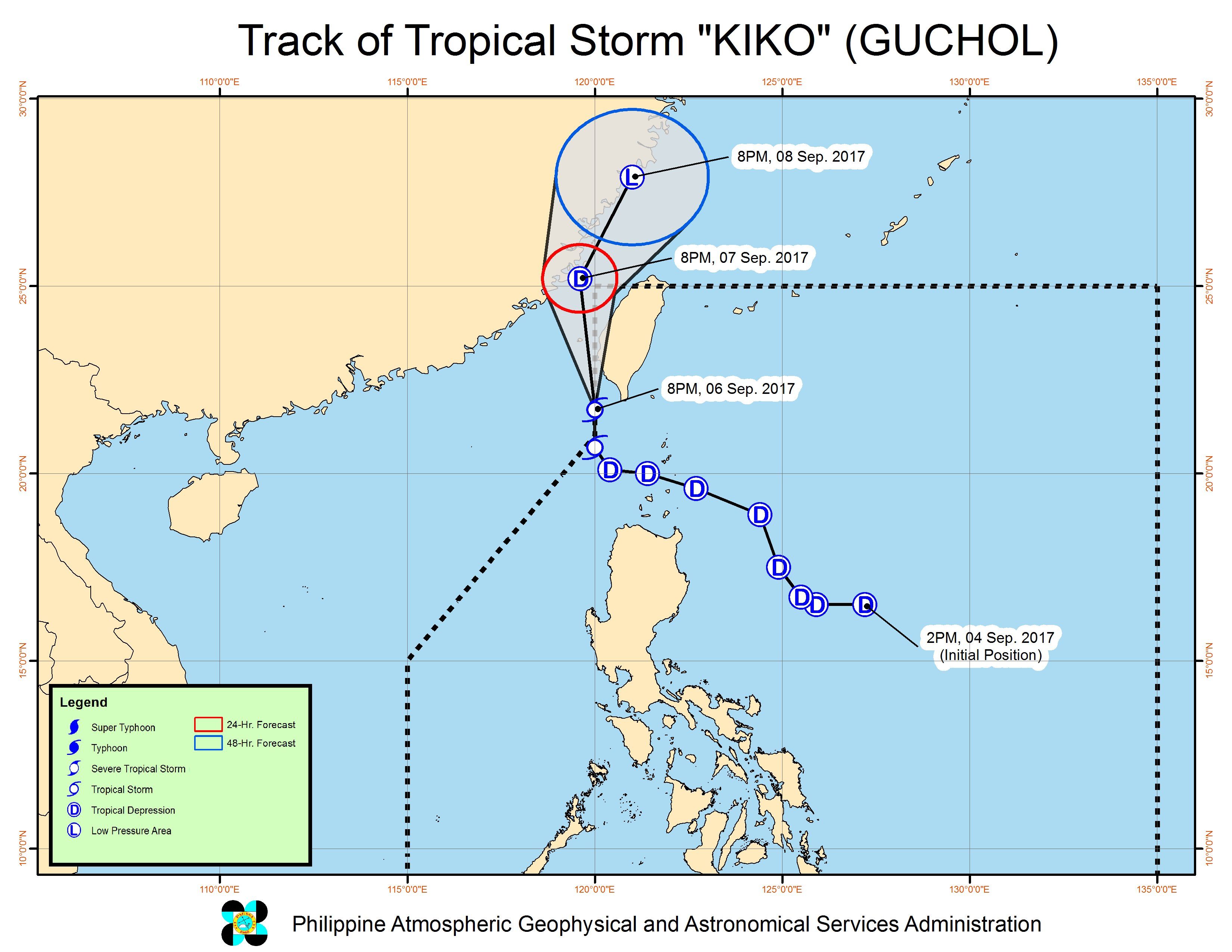 Forecast track of Tropical Storm Kiko as of September 6, 11 pm. Image courtesy of PAGASA 