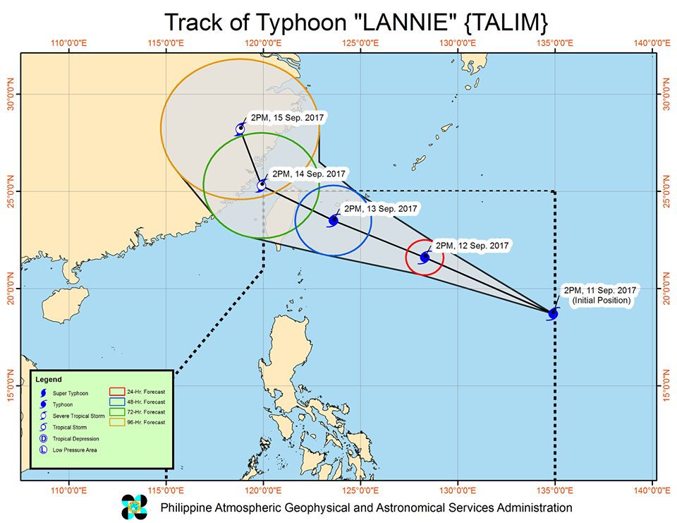Forecast track of Typhoon Lannie as of September 11, 5 pm. Image courtesy of PAGASA 