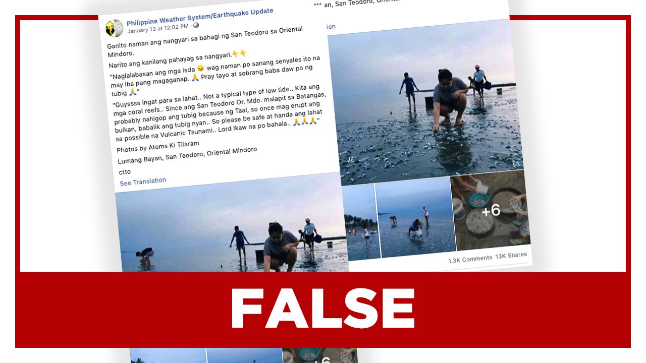 FALSE: Low tide in Oriental Mindoro sign of possible volcanic tsunami
