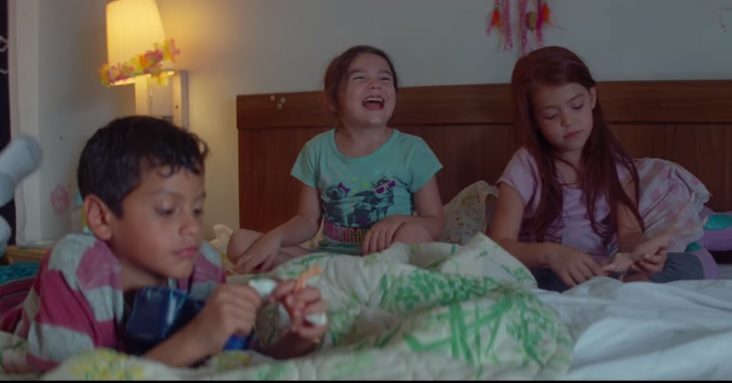 FUN TIME. Moonie (Brooklynn Prince) has fun with her friends in the hotel room. 