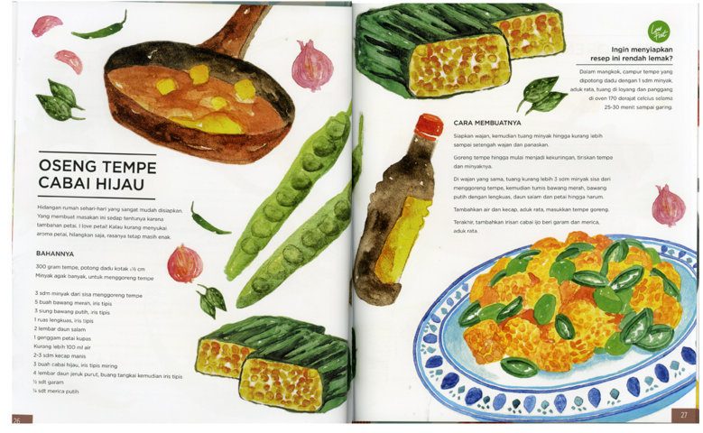 Resep dalam buku 'The Colourful Stories of Indonesian Cooking' dihiasi dengan ilustrasi cat air. Foto dari Management of Bara Supercook
 