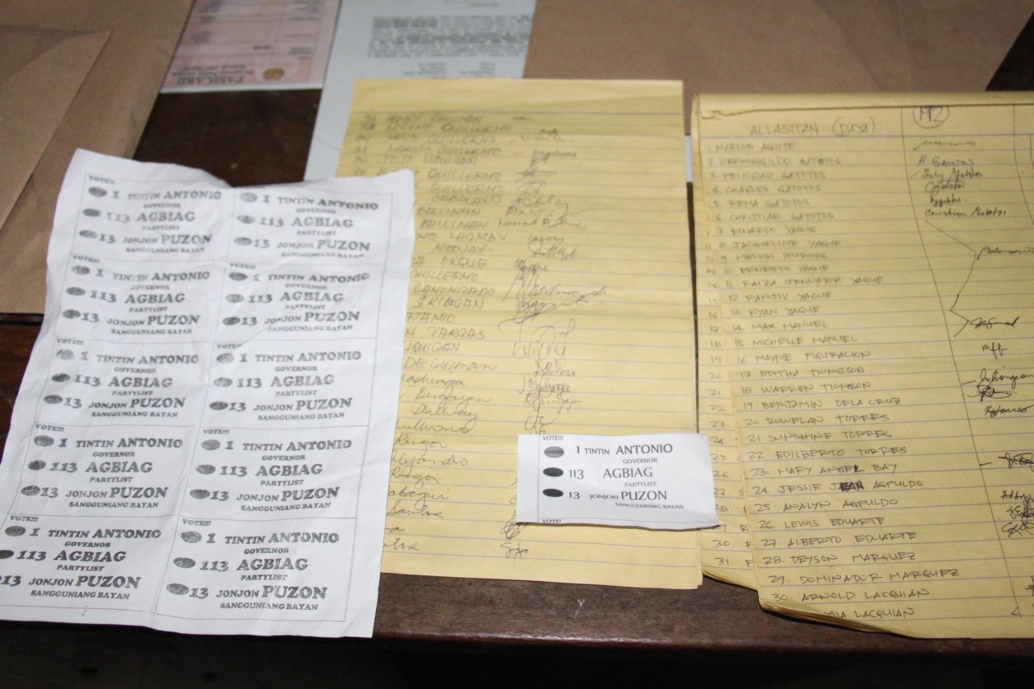 Alleged voters' and recipients' lists were recovered following a raid on a home. Photo from Manuel Mamba's Facebook 