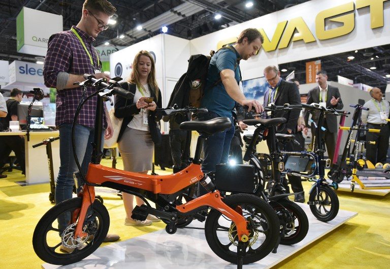FUTURISTIC BIKE. The Swagtron EB-7 folding electric bicycle is seen during CES 2018 in Las Vegas on January 10, 2018.Photo by Mandel Ngan/AFP 