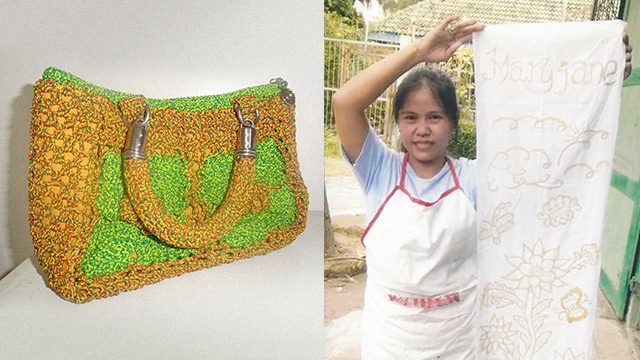 PRODUCTS. Mary Jane Veloso shows off some of her creations. Photos from DSWD  