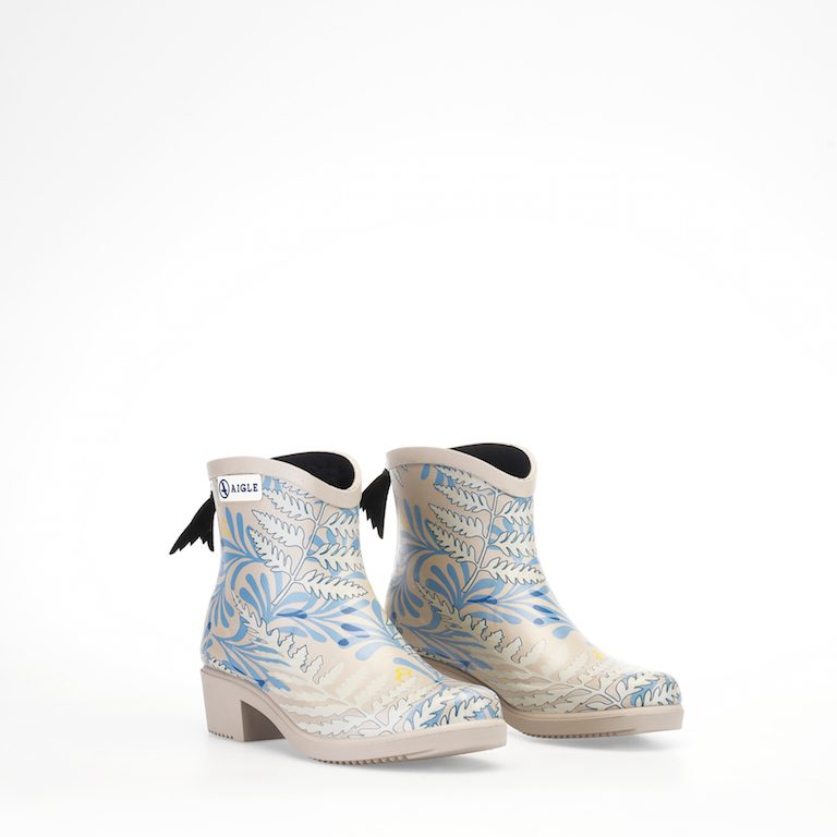 STYLE SPLASH. Aigle's pieces strike a balance between fashion and function, like these low-cut printed rain boots. 