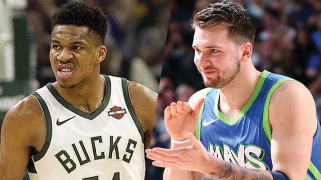 TO GUNS. Bucks star Giannis Antetokounmpo (left) slightly trails Mavs' young sensation Luka Doncic in the fan votes. File photos from AFP  