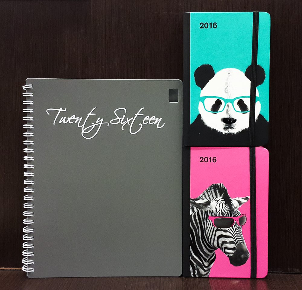 Luxe Diaries Polydrop weekly diary (LEFT) with pen slot, P180. SoftTouch Diary, Nerdy Animals (RIGHT) by TeNeues P499 at Fully Booked. Photo by Wyatt Ong/Rappler  