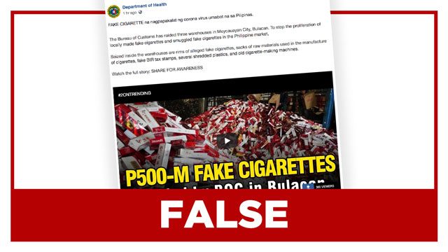 FALSE: DOH says fake cigarettes that ‘spread coronavirus’ have reached PH
