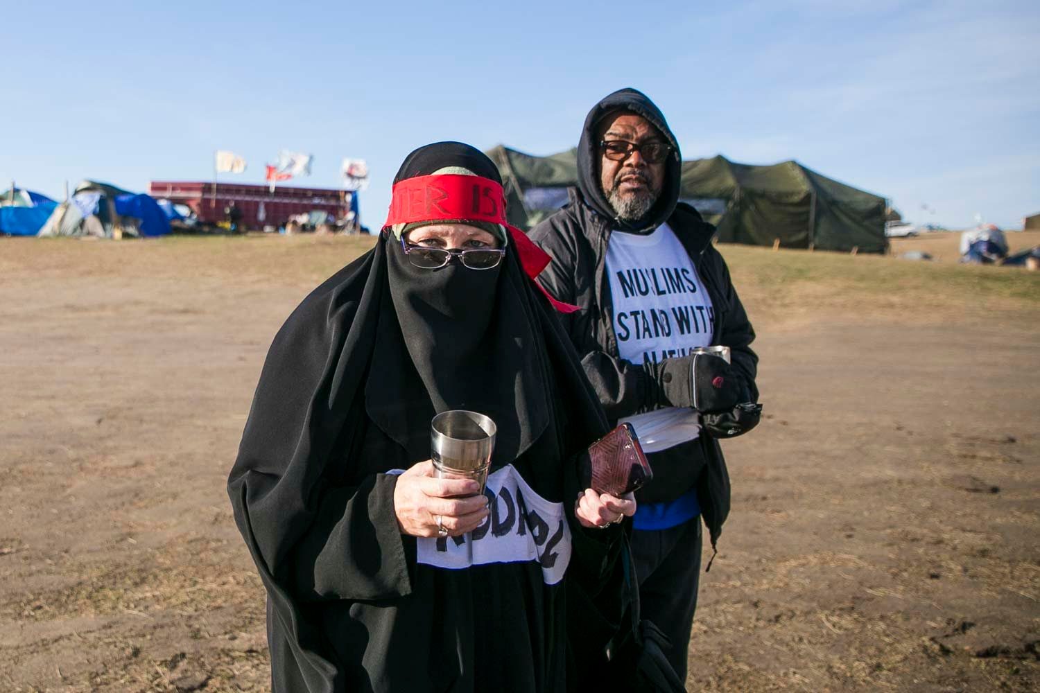 Safiyyah Abdullah and Basil Abdul Khabir on the day they arrived at Oceti Sakowin camp in North Dakota. October 9, 2016. Photo by Pat Nabong/MEDILL 