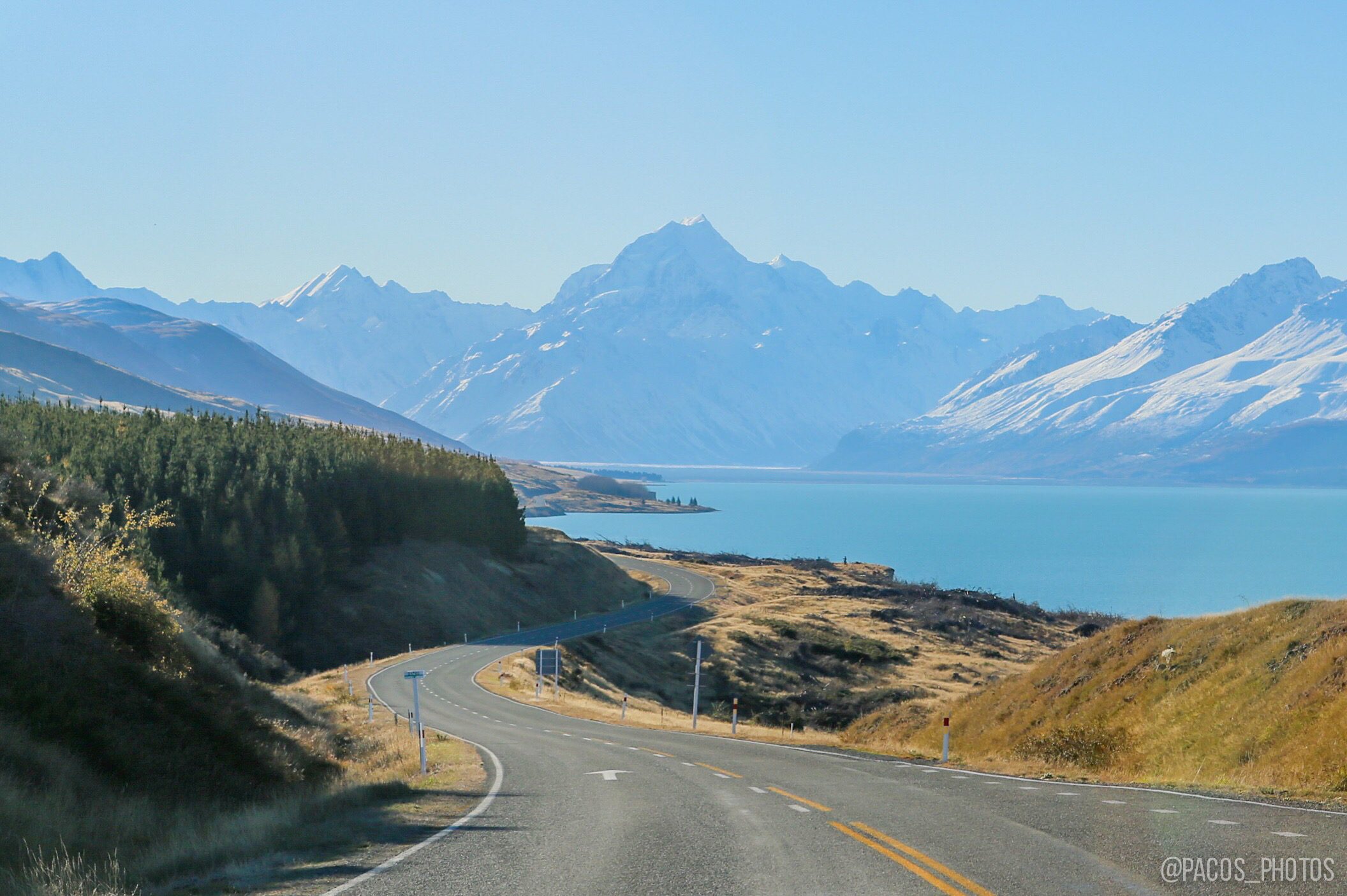 THE SCENIC ROUTE. The winding road to Mt. Cook, the tallest peak in New Zealand. 