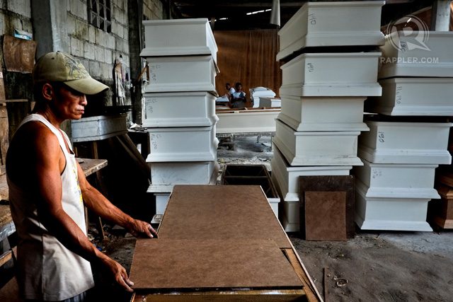 MAKING A KILLING. While the cheapest wooden casket is only around P2,500 (US$56), retailers are reselling coffins with a 1,000% mark up
