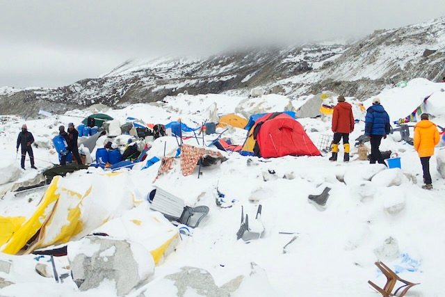 EVEREST AFTERMATH. Dozens of tents lie damaged after an avalanche plowed through Mount Everest base camp killing at least 18 people following the 7.9 magnitude earthquake in Nepal, 25 April 2015 (picture made available 26 April 2015). Courtesy of Azim Afif/EPA 