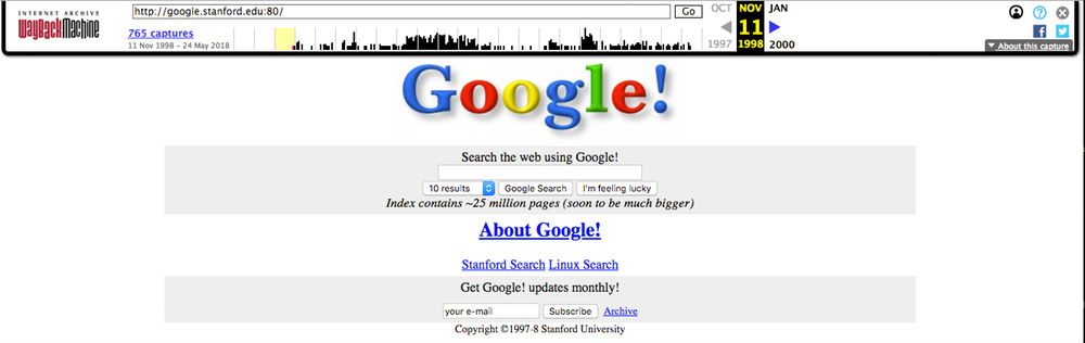 The earliest version of the Google search engine, as stored by the Internet Archive’s Wayback Machine. Screenshot by The Conversation of Archive.org cache of google.stanford.edu, CC BY-ND 
