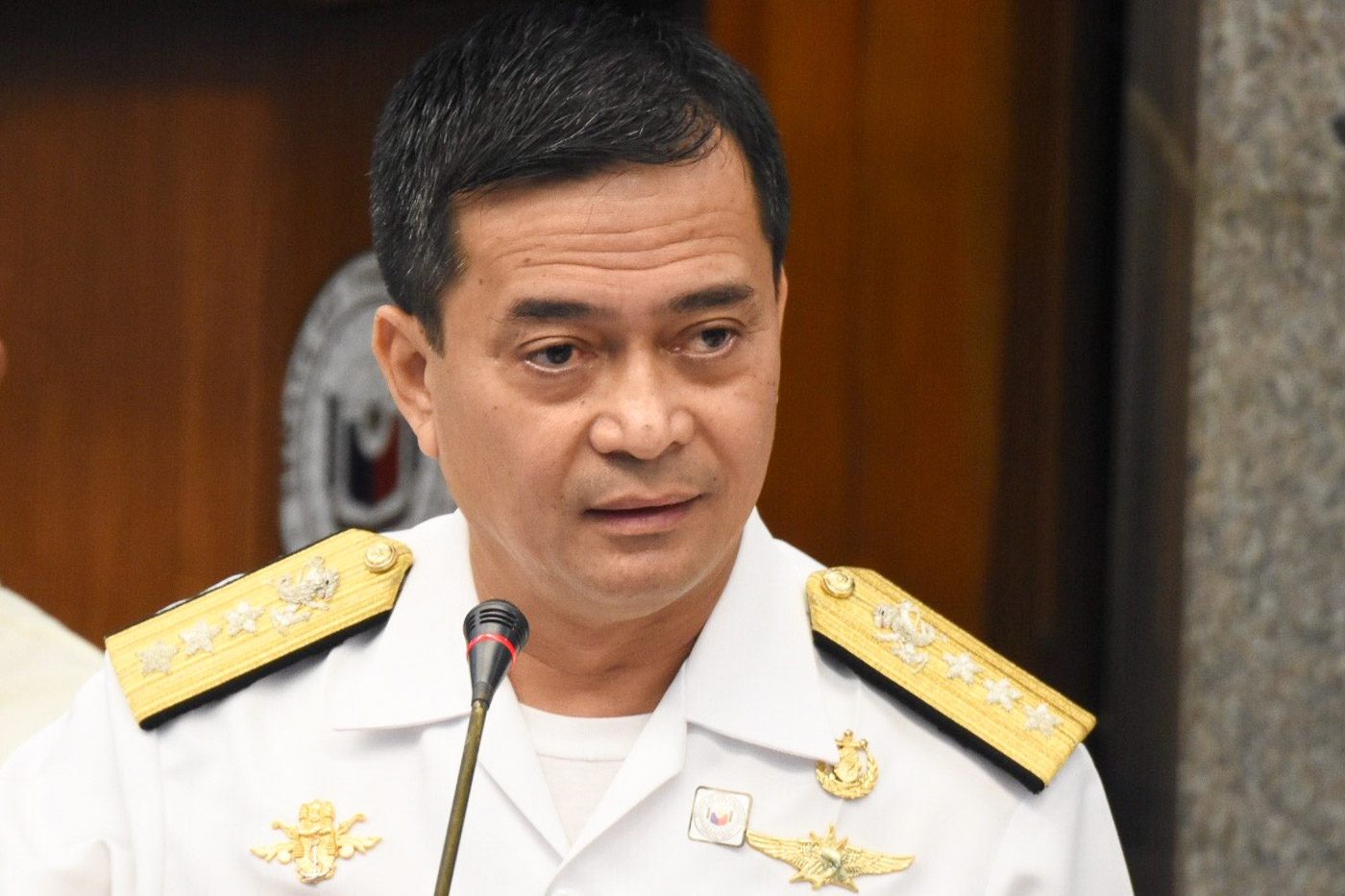 EX-NAVY CHIEF. Former Navy chief Ronald Mercaod speaks during the Senate hearing on the controversial navy frigates deal on February 19, 2018. Photo by Angie de Silva/Rappler   