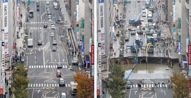 In a week, Japanese city repairs road swallowed by sinkhole