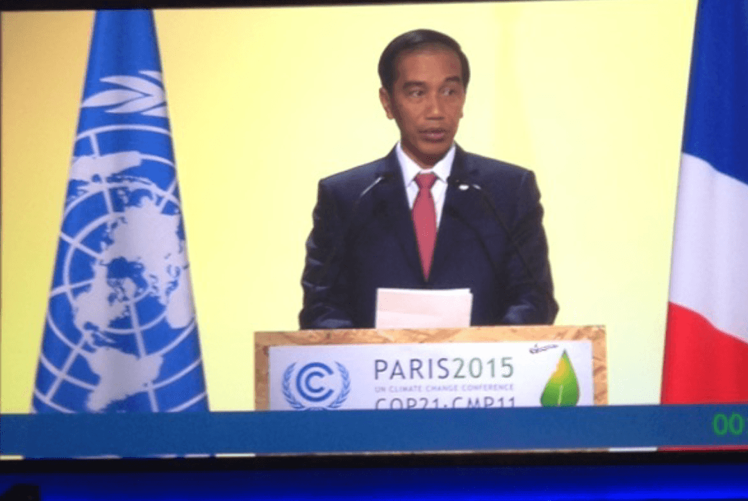Presiden Jokowi menyampaikan pidato di COP 21, Paris, 30 November 2015. Foto oleh Hotmangaraja Panjaitan 