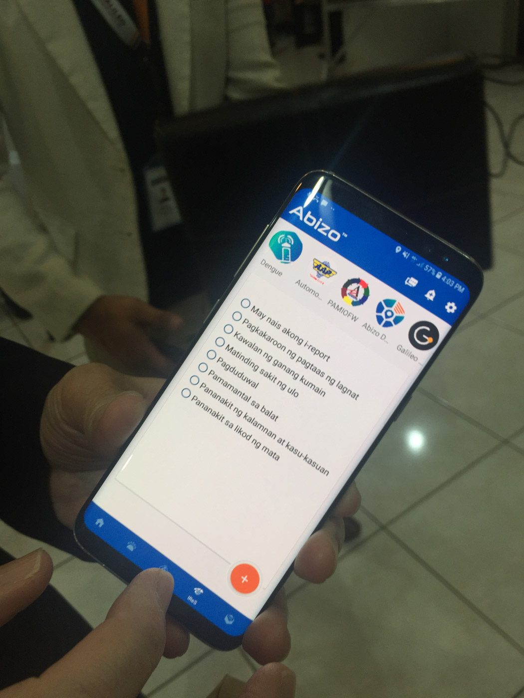 PREVIEW. A preview of the Abizo DVMS app shows parents can report on the state of health of their children. Photo by Sofia Tomacruz/Rappler  