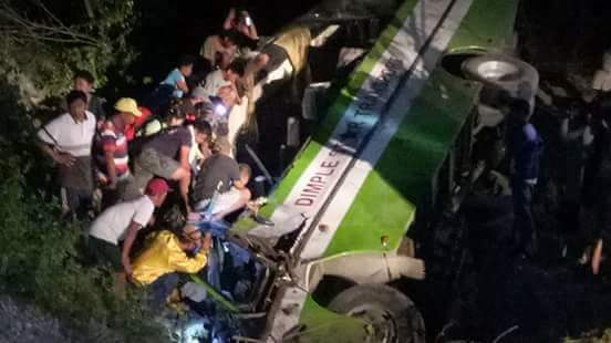 FATAL CRASH. At least 19 people died and 21 others were injured after the Dimple Star passenger bus fell off Patrick Bridge in Sablayan, Occidental Mindoro, on  March 20, 2018. Photo courtesy of Occidental Mindoro PDRRMO; Sablayan MDRRMO  