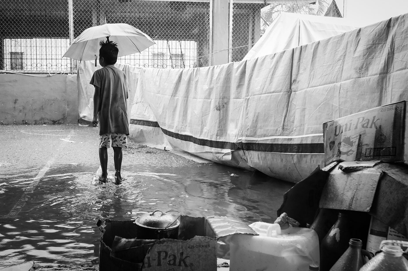 Lack of proper shelter in Saguiaran in the early days in evacuation camps means additional burden for the displaced families during downpours.