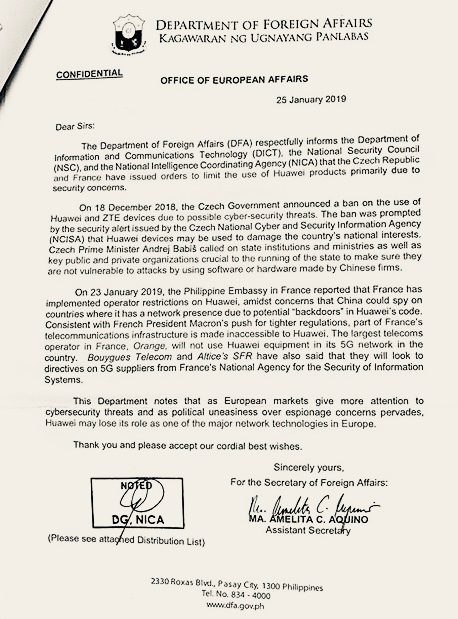 WARNING. The Department of Foreign Affairs warns the government about China's Huawei amid the Duterte administration's pivot to China. Sourced photo 