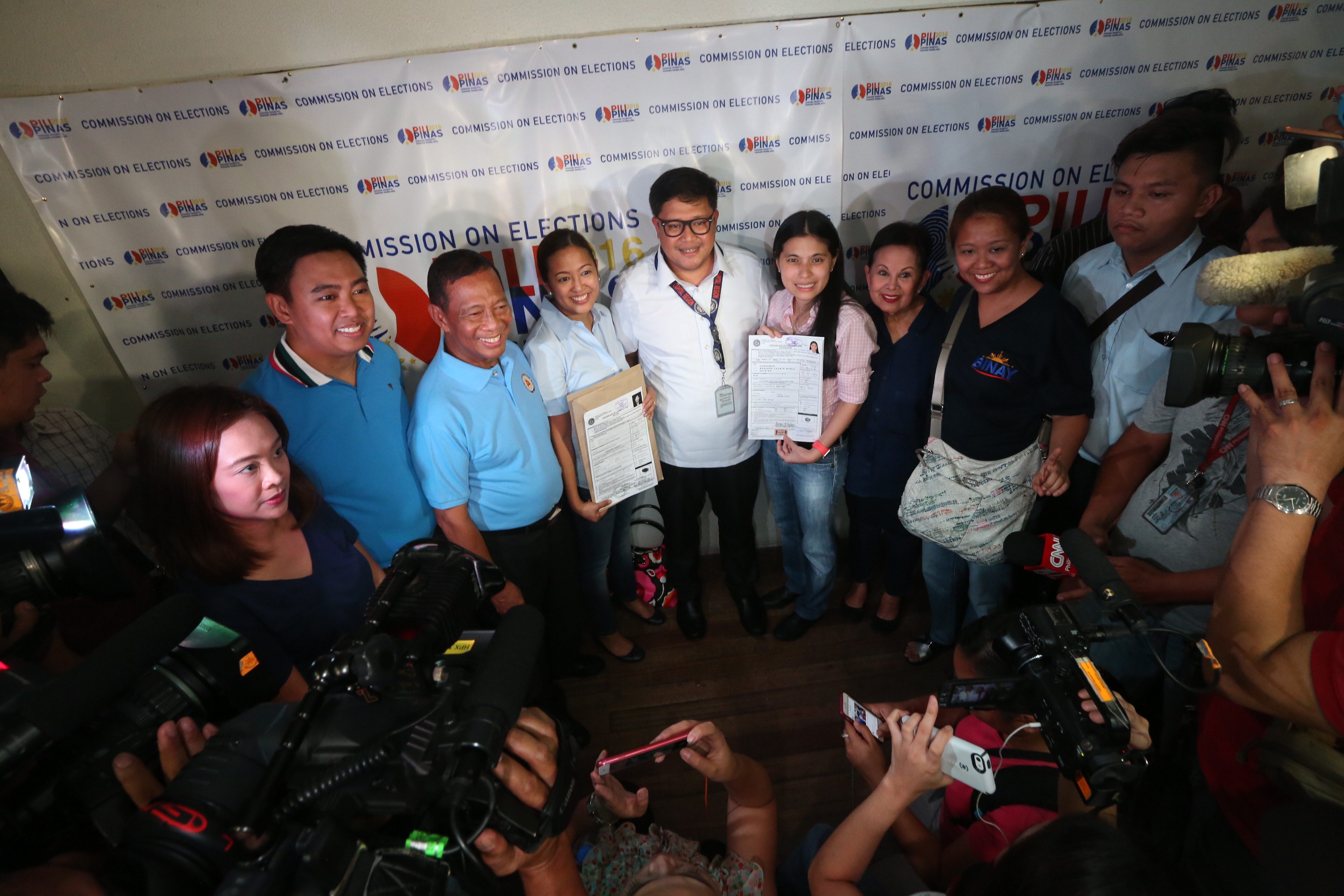 FULL FORCE. The Binay siblings, together with their parents Jojo and Elenita, accompany Makati Representative Abby Binay as she filed her certificate of candidacy for city mayor on October 15. Photo by Office of the Vice President Media Affairs   