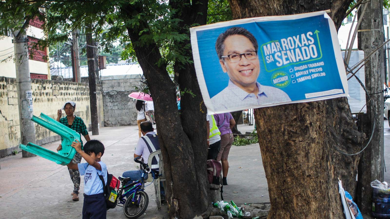 THE ECONOMIST. Roxas' campaign poster is posted on a tree along UN Avenue on Manila. Photo by Lito Borras/Rappler     