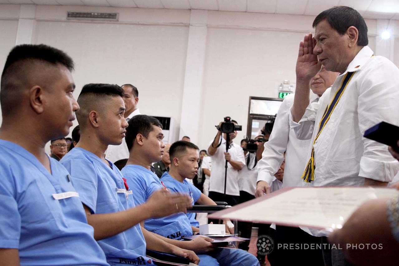 Duterte sets aside P500M for treatment, housing of injured soldiers