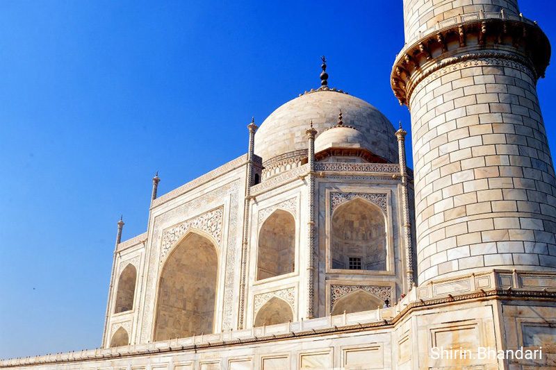 POINTS OF VIEW. Eastern view of the Taj Mahal mid-day shows that its design is completely symmetrical 