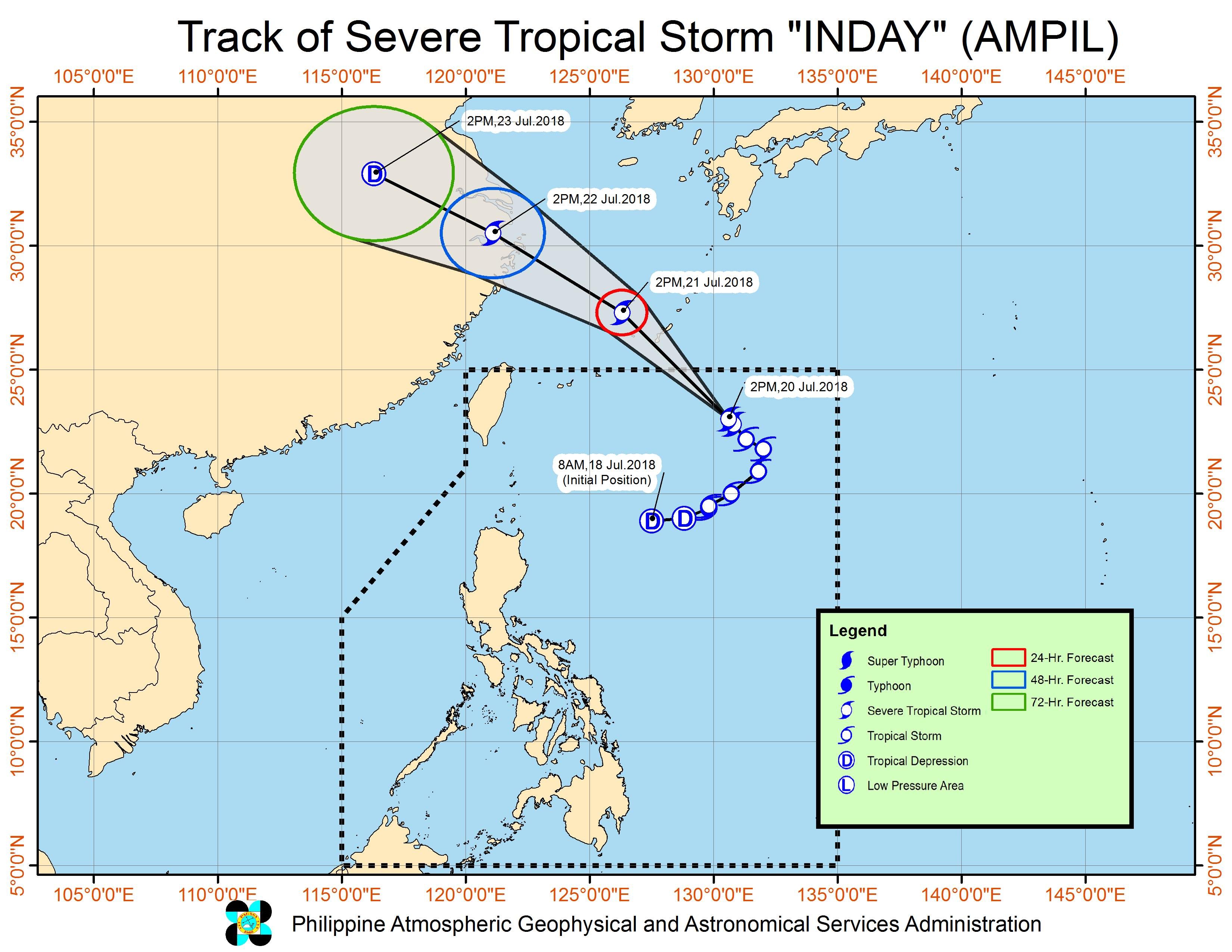 Forecast track of Severe Tropical Storm Inday (Ampil) as of July 20, 2018, 4 pm. Image courtesy of PAGASA 