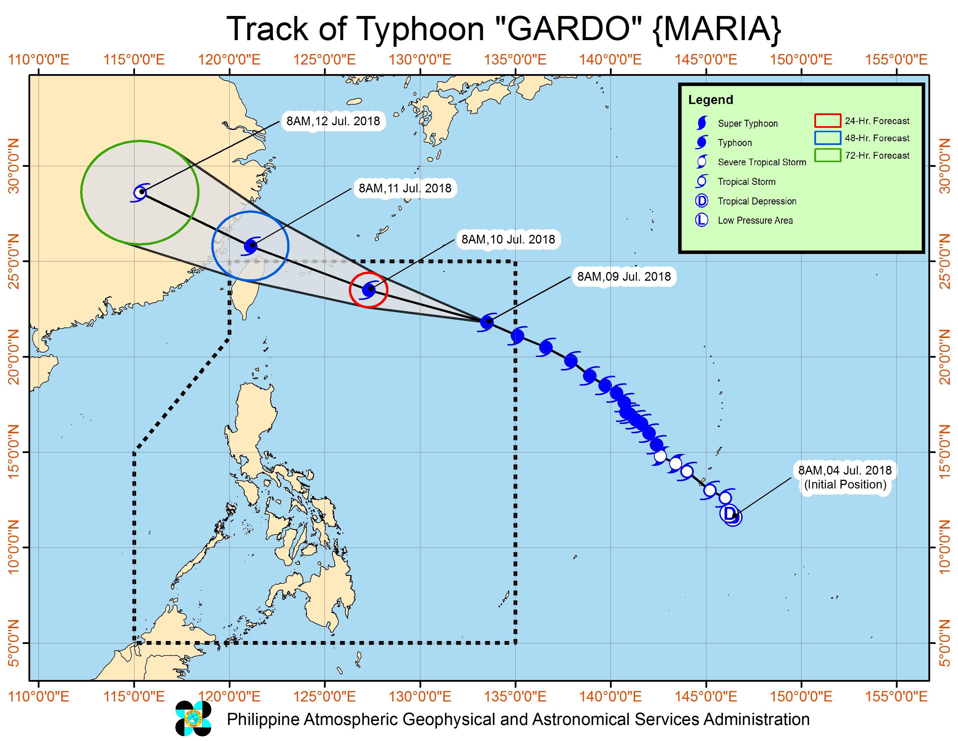 Forecast track of Typhoon Gardo (Maria) as of July 9, 2018, 11 am. Image courtesy of PAGASA 