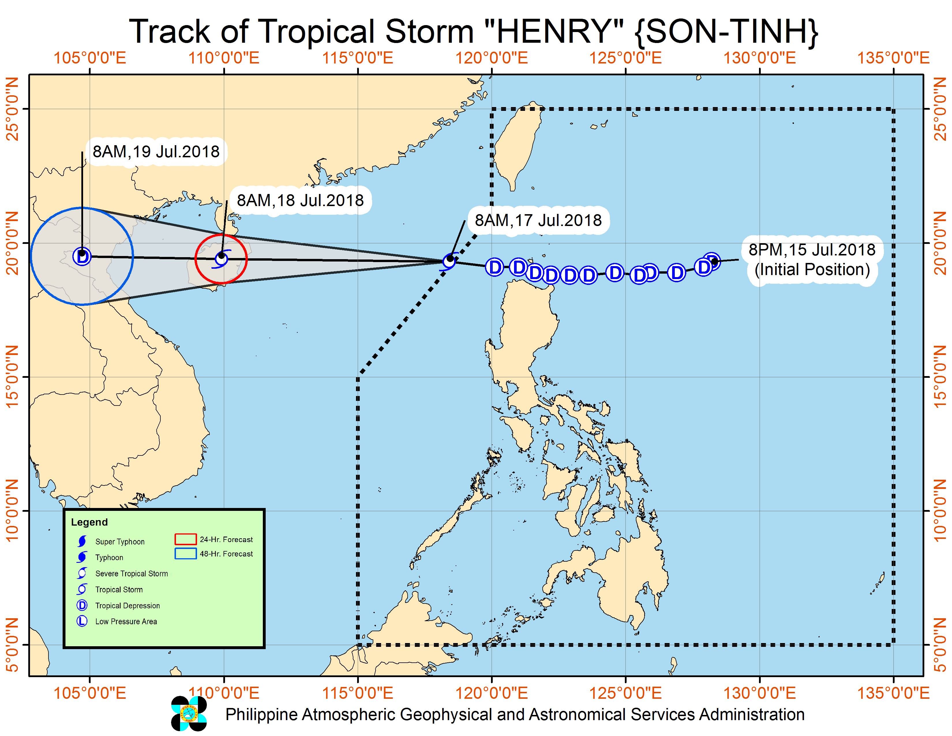 Forecast track of Tropical Storm Henry (Son-Tinh) as of July 17, 2018, 11 am. Image courtesy of PAGASA 