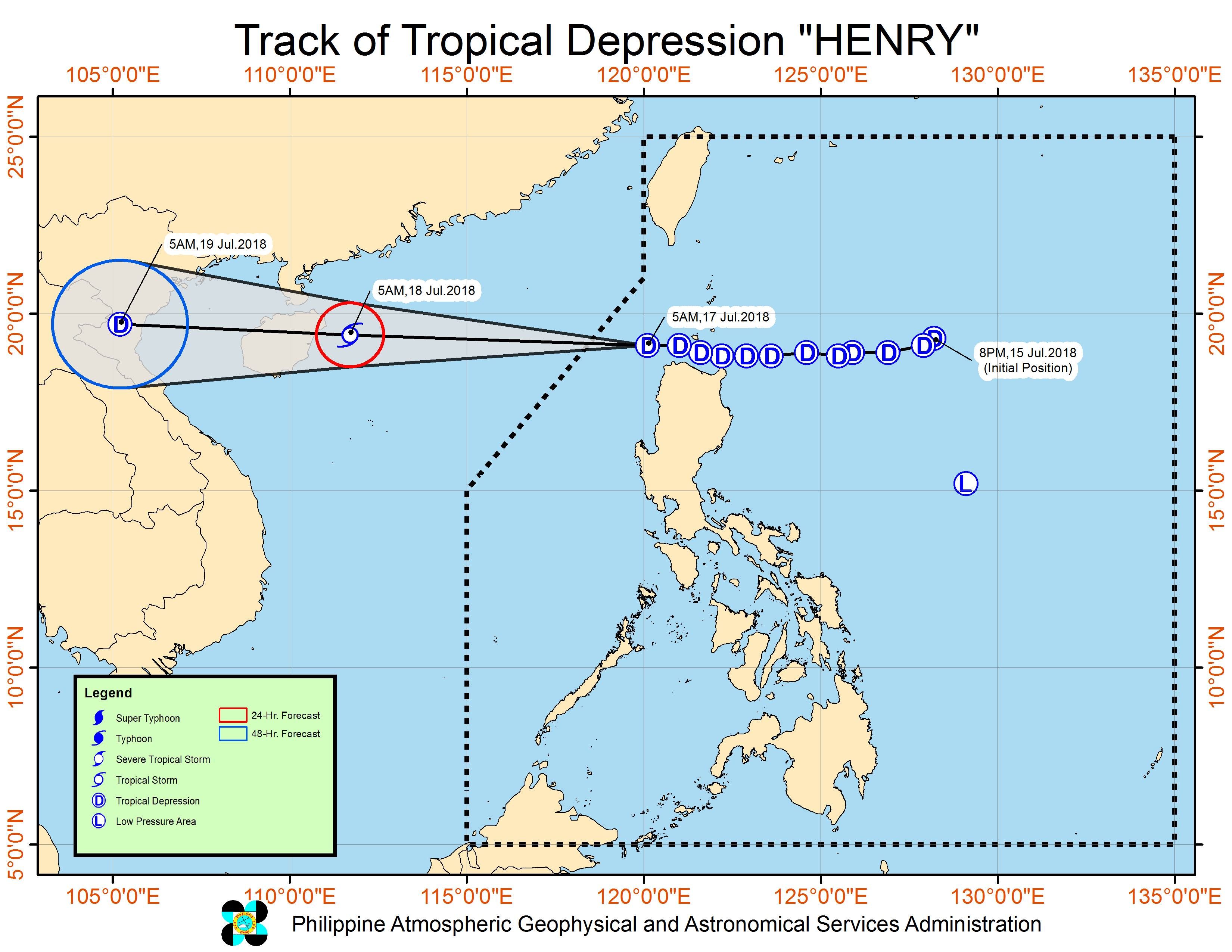 Forecast track of Tropical Depression Henry as of July 17, 2018, 8 am. Image courtesy of PAGASA 