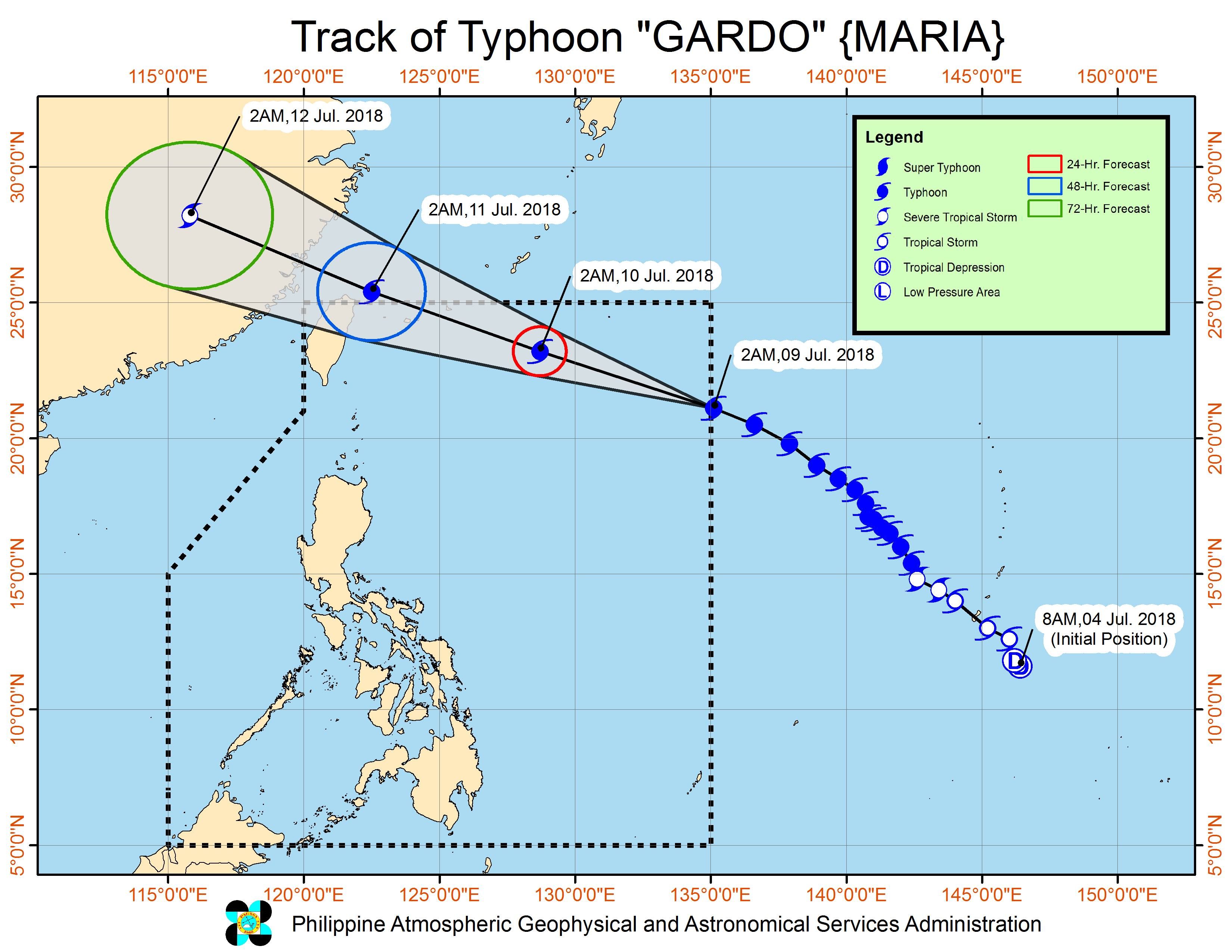 Forecast track of Typhoon Gardo (Maria) as of July 9, 2018, 5 am. Image courtesy of PAGASA 