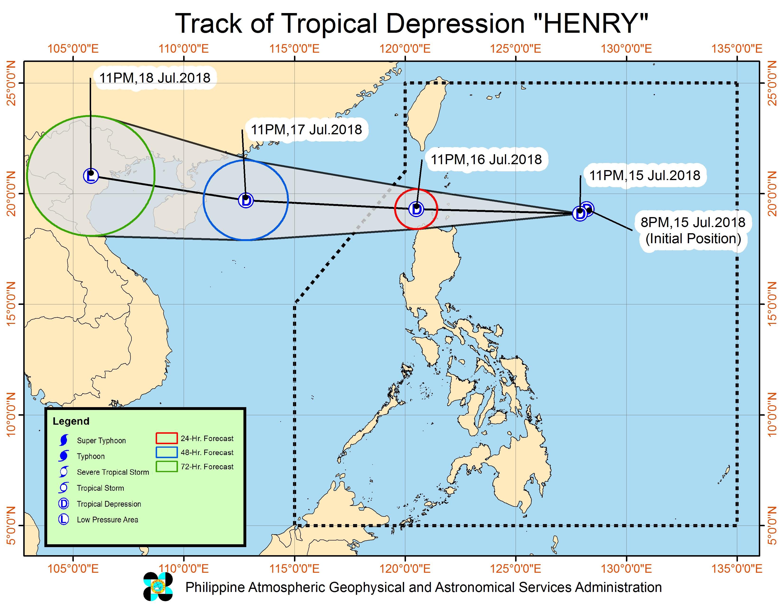 Forecast track of Tropical Depression Henry as of July 16, 2018, 2 am. Image courtesy of PAGASA 