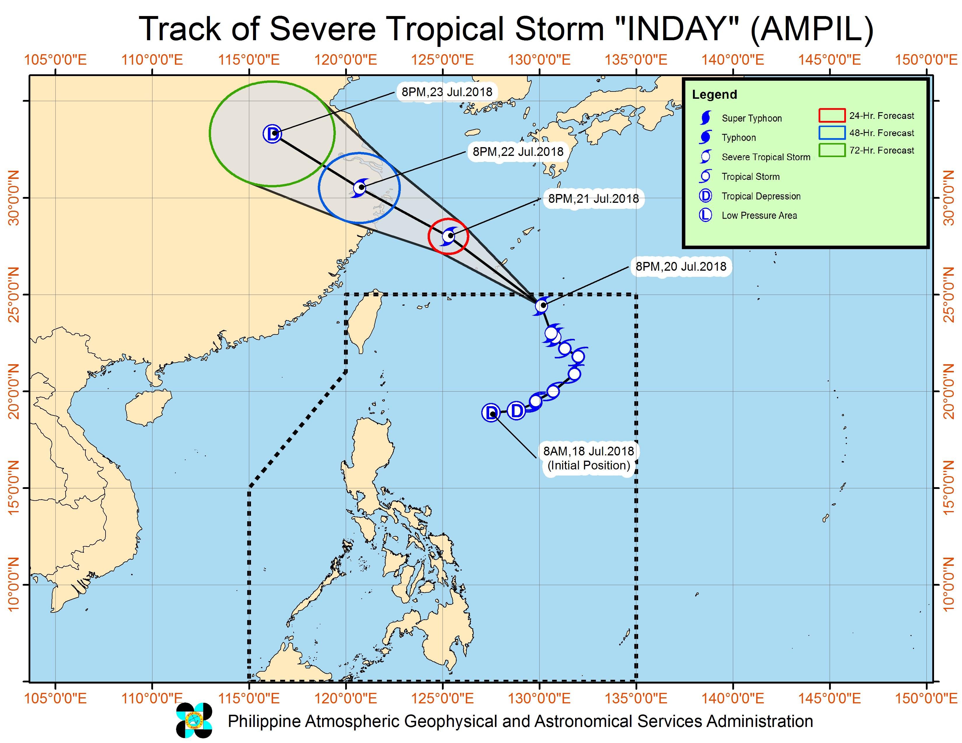 Forecast track of Severe Tropical Storm Inday (Ampil) as of July 20, 2018, 11 pm. Image courtesy of PAGASA 