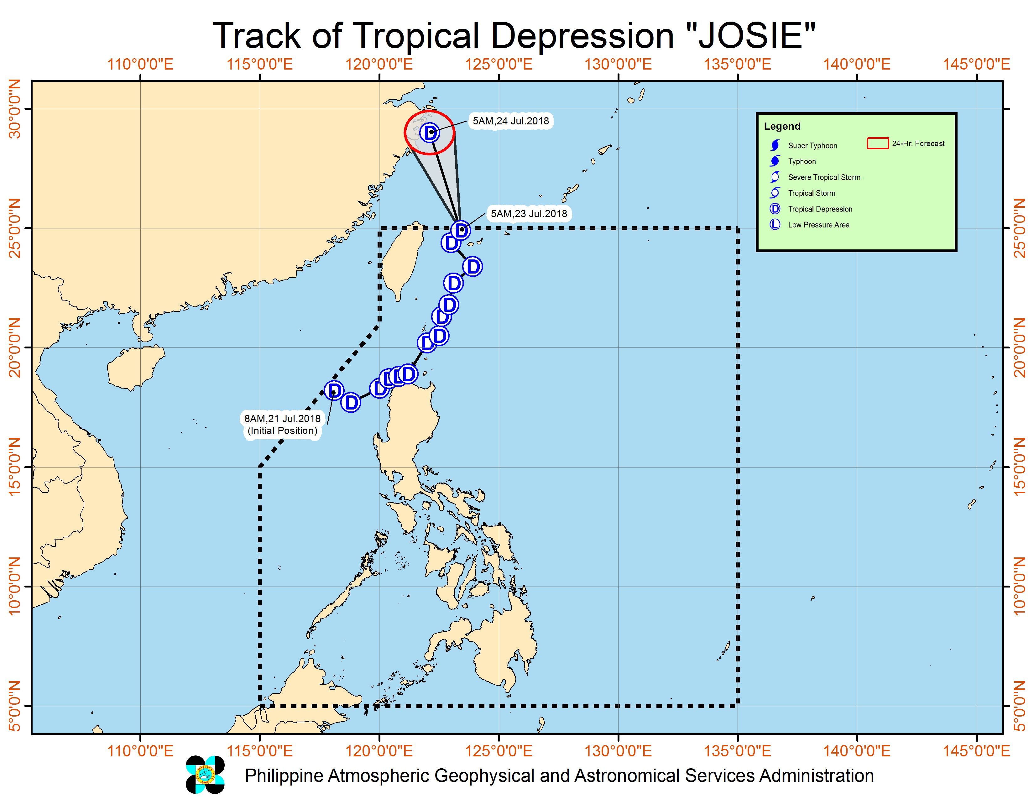 Forecast track of Tropical Depression Josie as of July 23, 2018, 8 am. Image courtesy of PAGASA 