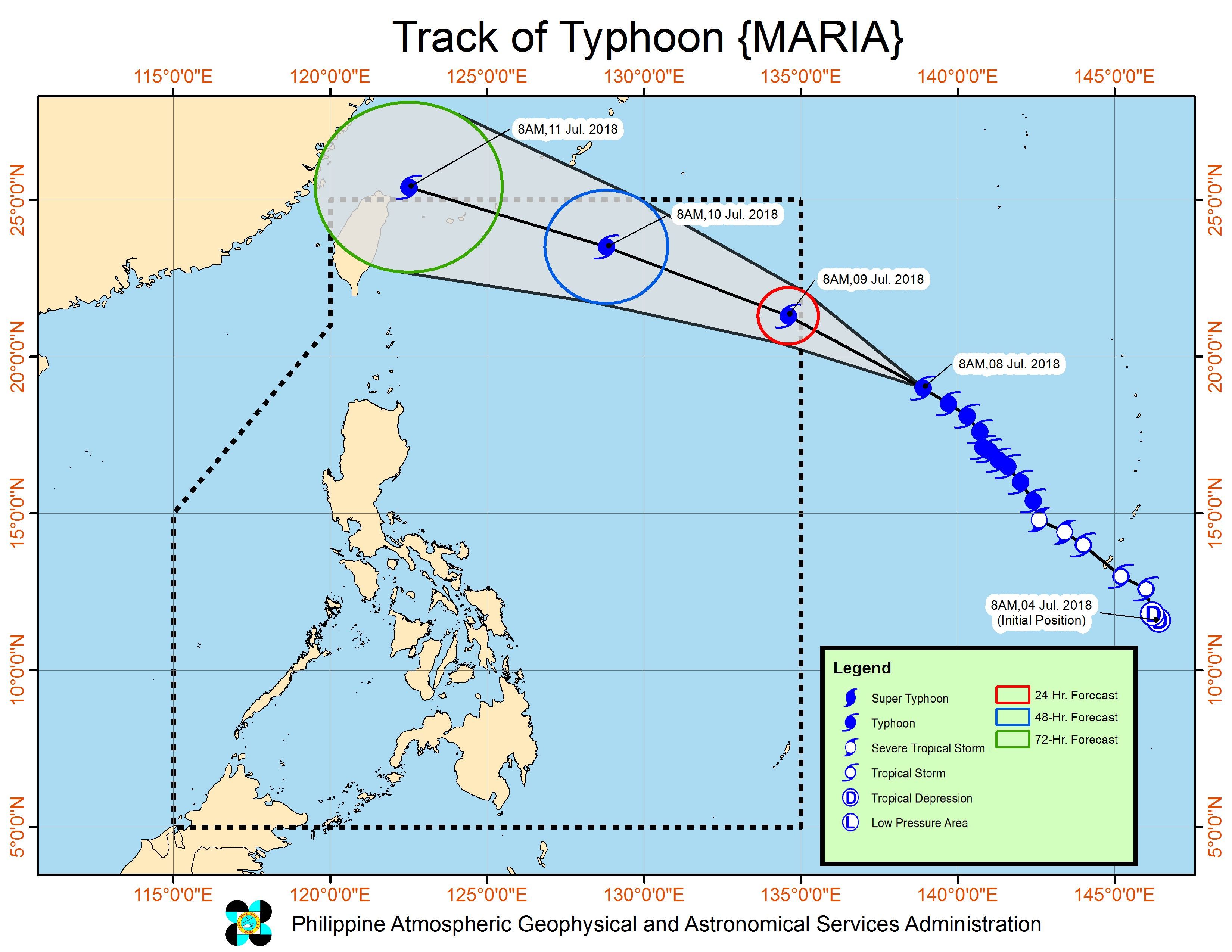 Forecast track of Typhoon Maria as of July 8, 2018, 11 am. Image courtesy of PAGASA 