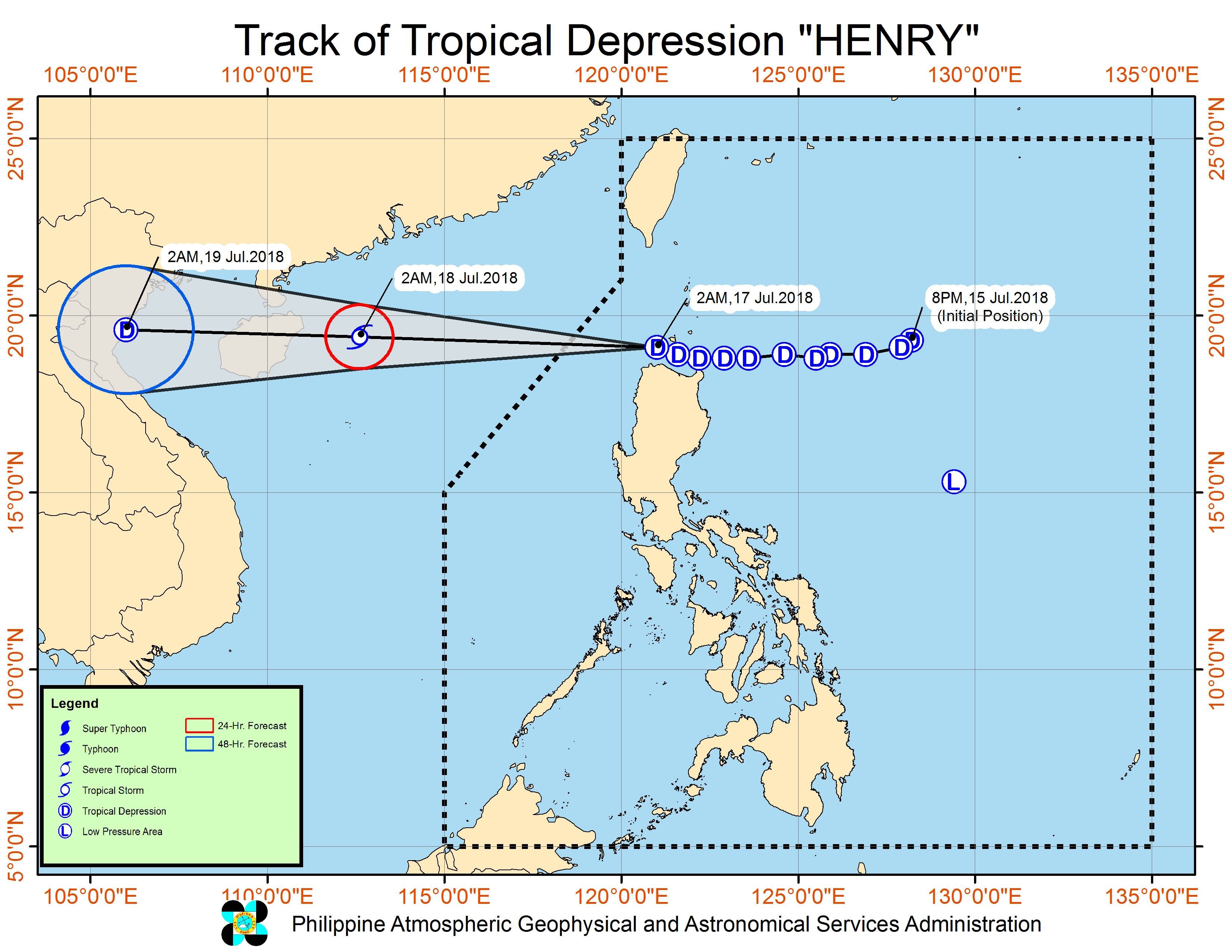 Forecast track of Tropical Depression Henry as of July 17, 2018, 5 am. Image courtesy of PAGASA 